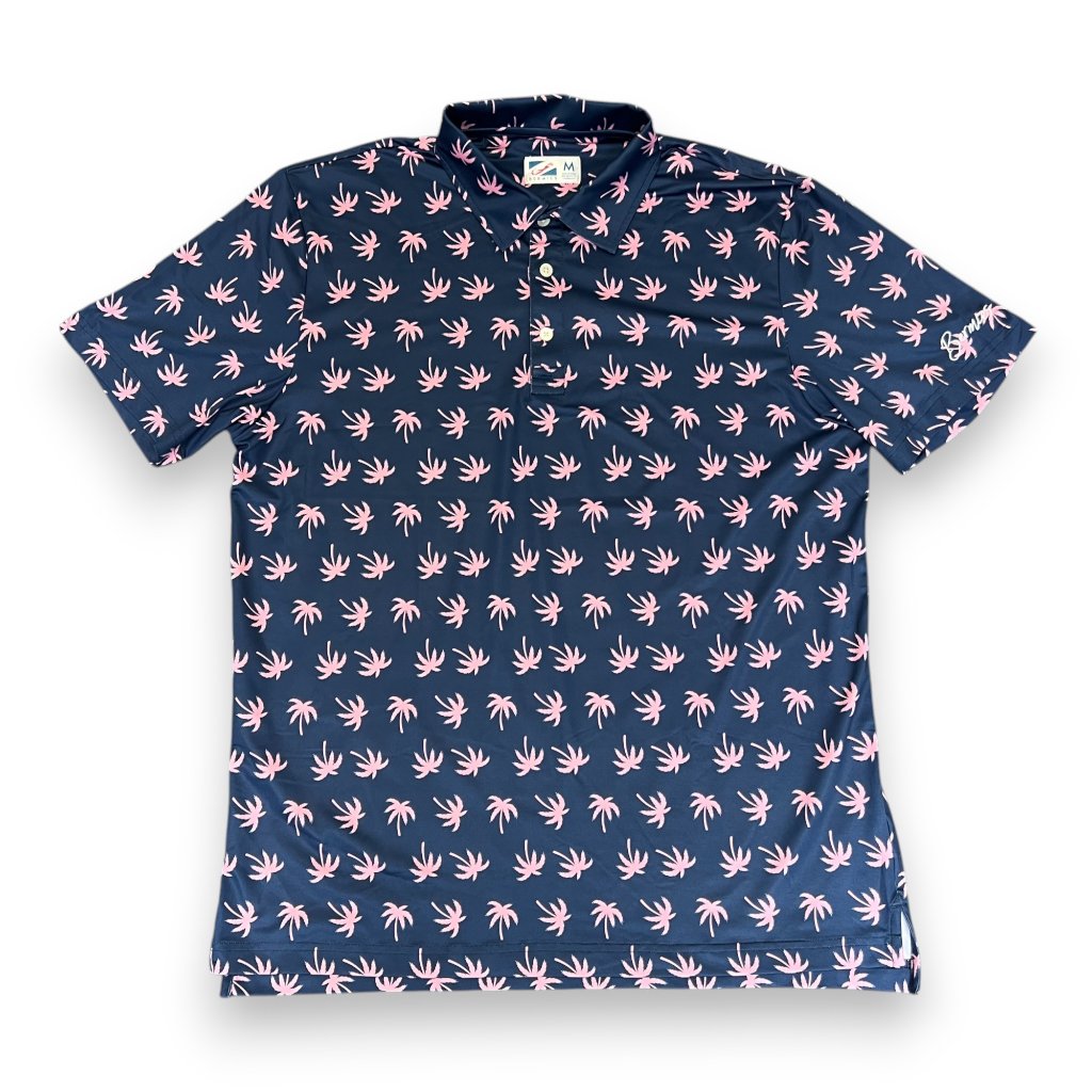 Bermies Men's Navy & Pink Palm Tree Polo Size Medium